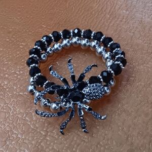 Black and Silver Beaded Spider Bracelet